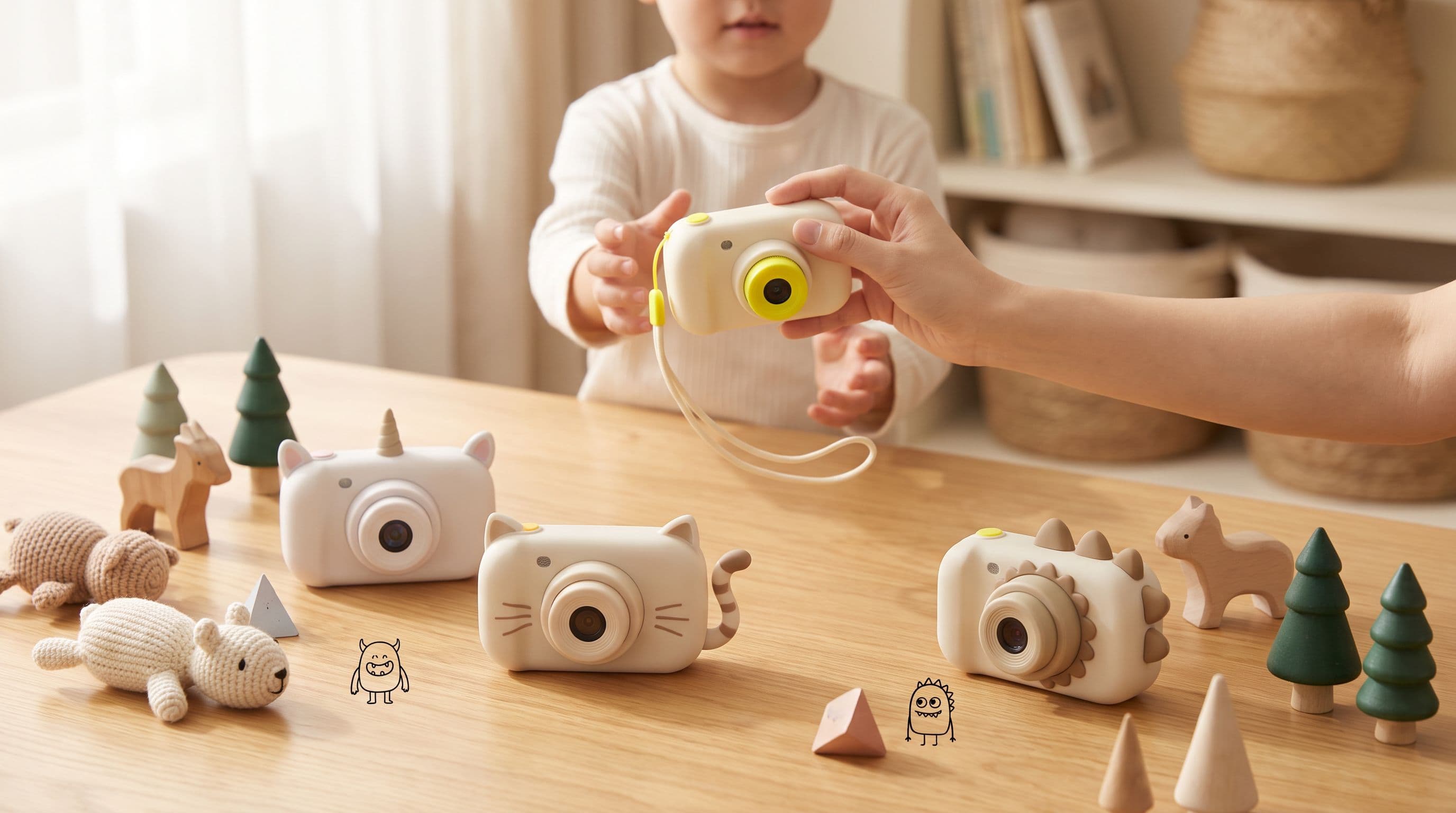 Un enfant photographie avec son appareil photo enchanté